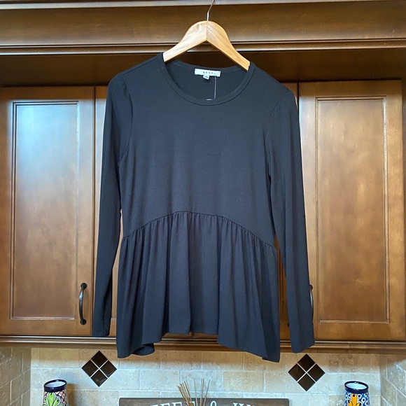 Gaze DLTA Tops - Black  Ruffle Hem Top by gaze DTLA.